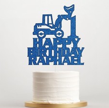 Custom Digger Truck Glitter Card Cake Topper Personalised Name Age Boys Birthday