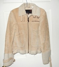 Vintage Rocawear Genuine Shearling Leather Camel Beige Jacket Coat Size M Nwot