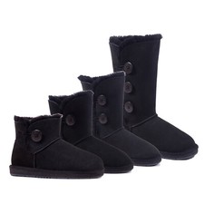 Botas UGG Botón Mini Cortas Altas Para Mujer Clásicas Australianas Piel de Oveja Lana Negras