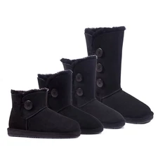 UGG Button Boots Mini Short Tall Womens Classic Australian Sheepskin Wool Black 
