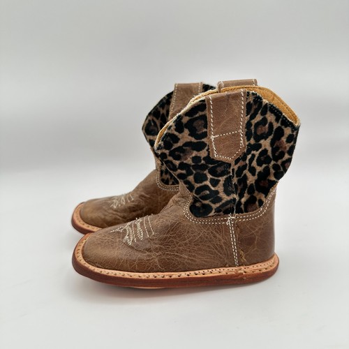 Roper Cowbabies Boots Baby Toddler Size 2 Brown Cheetah Leather Western Cowgirl - Picture 3 of 10