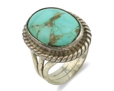 Navajo Ring .925 Silver Kingman Turquoise Native American Artist C.1980's