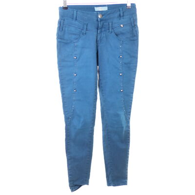 TREDY Jeans Hose Doppelter Bund Stretch Ziersteine Petrol Grün Gr. 36 S