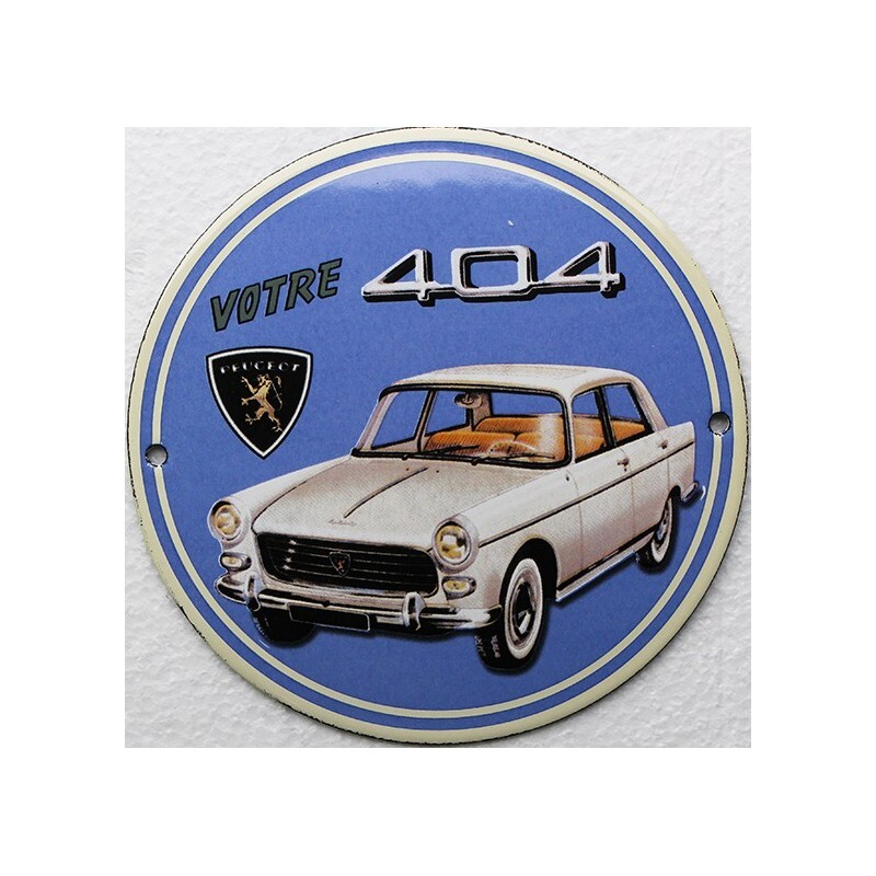 Plaque émaillée Peugeot 404 idéale pour la déco bistrot d'un salon rétro