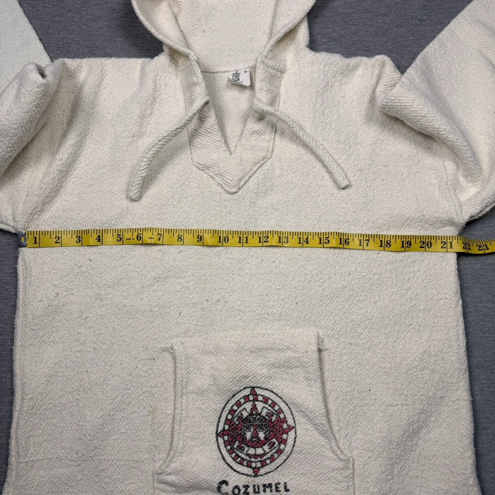 OFF WHITE Felpa con cappuccio pullover Cozumel Mexico donna XL cotone avorio grafica colorata pesante