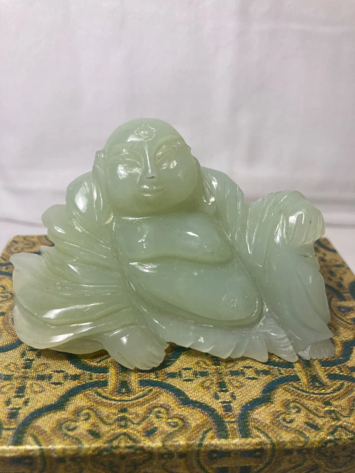 Figura Buda Piedra Tallada Jade Sentado y Sonriendo con Caja Original Foto 3 de 4