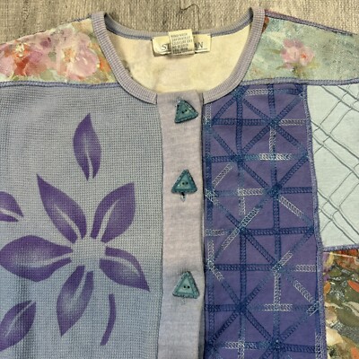 SANDY STARKMAN カーディガン VTG SANDY STARKMAN ECLECTIC ART PATCHWORK MIXED FABRIC BUTTON