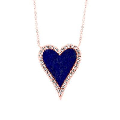 14K Rotgold Lapislazuli Diamant Herz Anhänger Halskette Damen natürliche Liebe