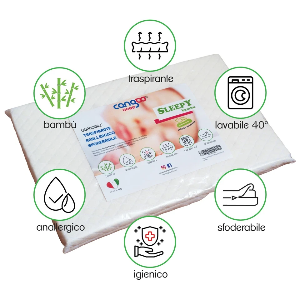 Cuscino Guanciale Antisoffoco Per Culla Lettino In Memory Foam Made In Italy - Immagine 3 di 4