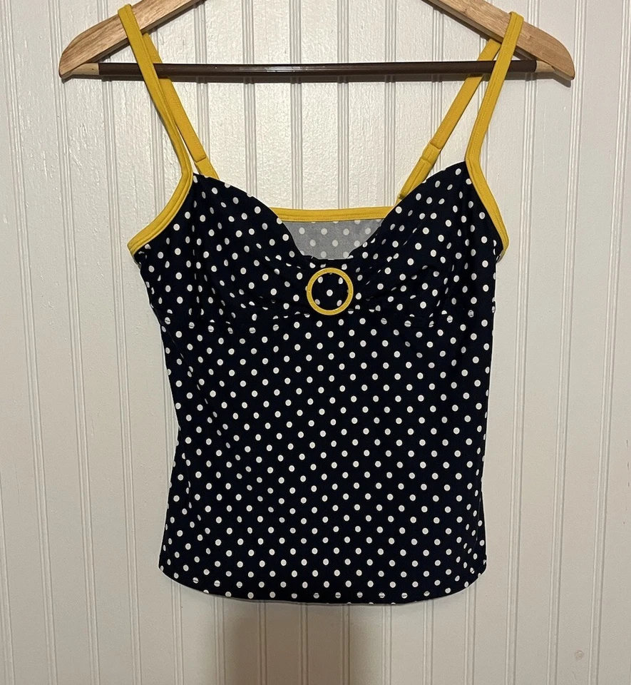Camiseta Tankini Mujer Nautica Azul Marino Lunares Con Correas Amarillas Talla 8 Foto 2 de 4