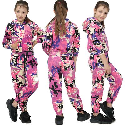 Kids Girls Boys Hooded Hoodie Camouflage Baby Pink Tracksuit