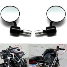 Black Universal Motorcycle 3" Round 7/8" Handle Bar End Rearview Side Mirrors