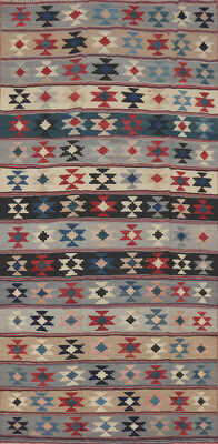 Flat-weave Vegetable Dye Kilim Antique Rug Wool Hand-made Reversible Carpet 4x8