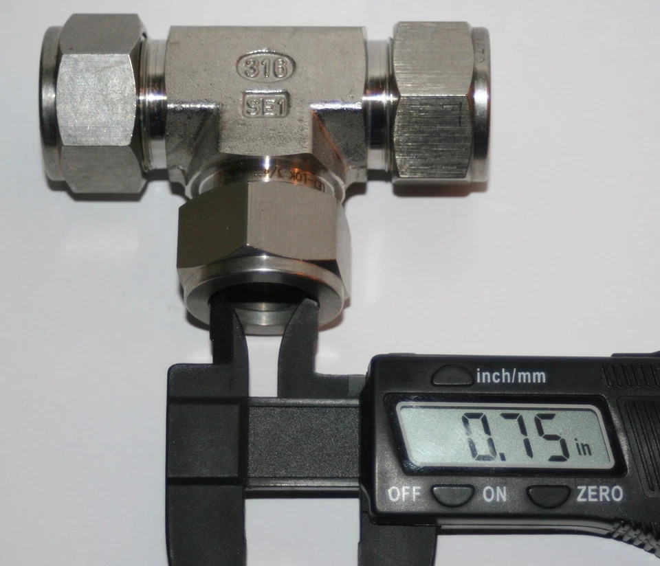 3/4" OD Tube SS Tee Compression Fitting Ham-Let LET-LOK 764L3/4 - Image 3 of 4