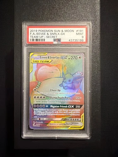 Pokémon Eevee & Snorlax GX (Secret) 191/181 Sm-Team Up Holo PSA 9