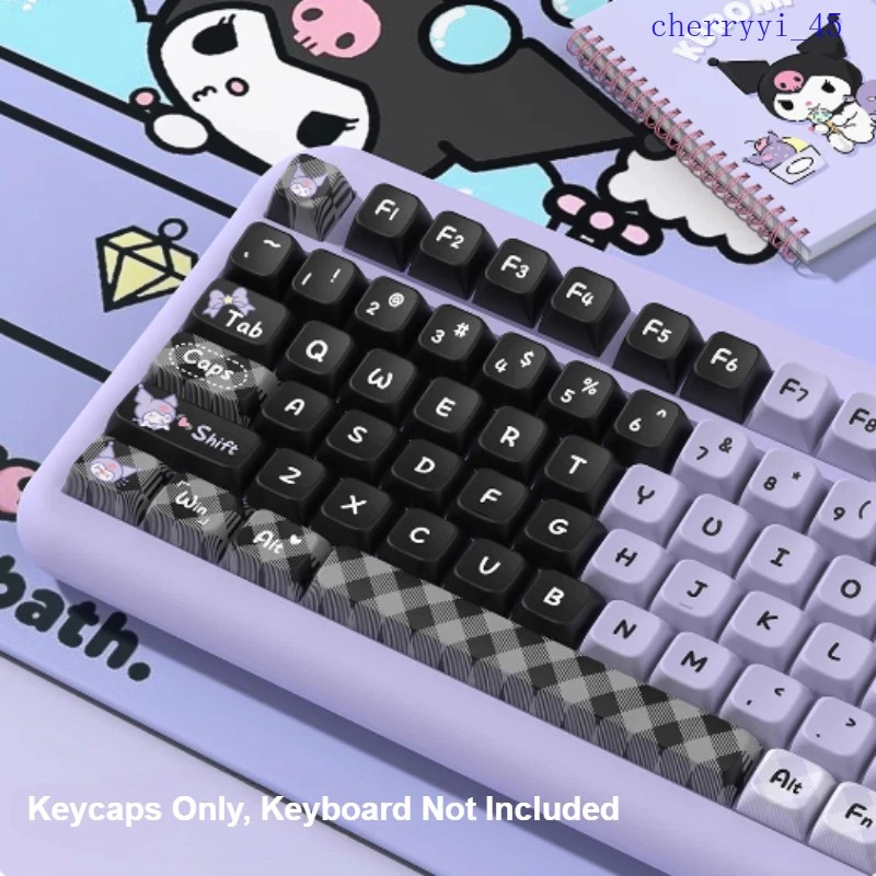 Kuromi MDA Profile Keycaps 80% Split Spacebar Preto Rosa Roxo PBT Design Anime - Imagem 4 de 4