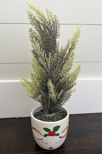 Christmas small potted faux greenery plant reindeer holiday decor ceramic