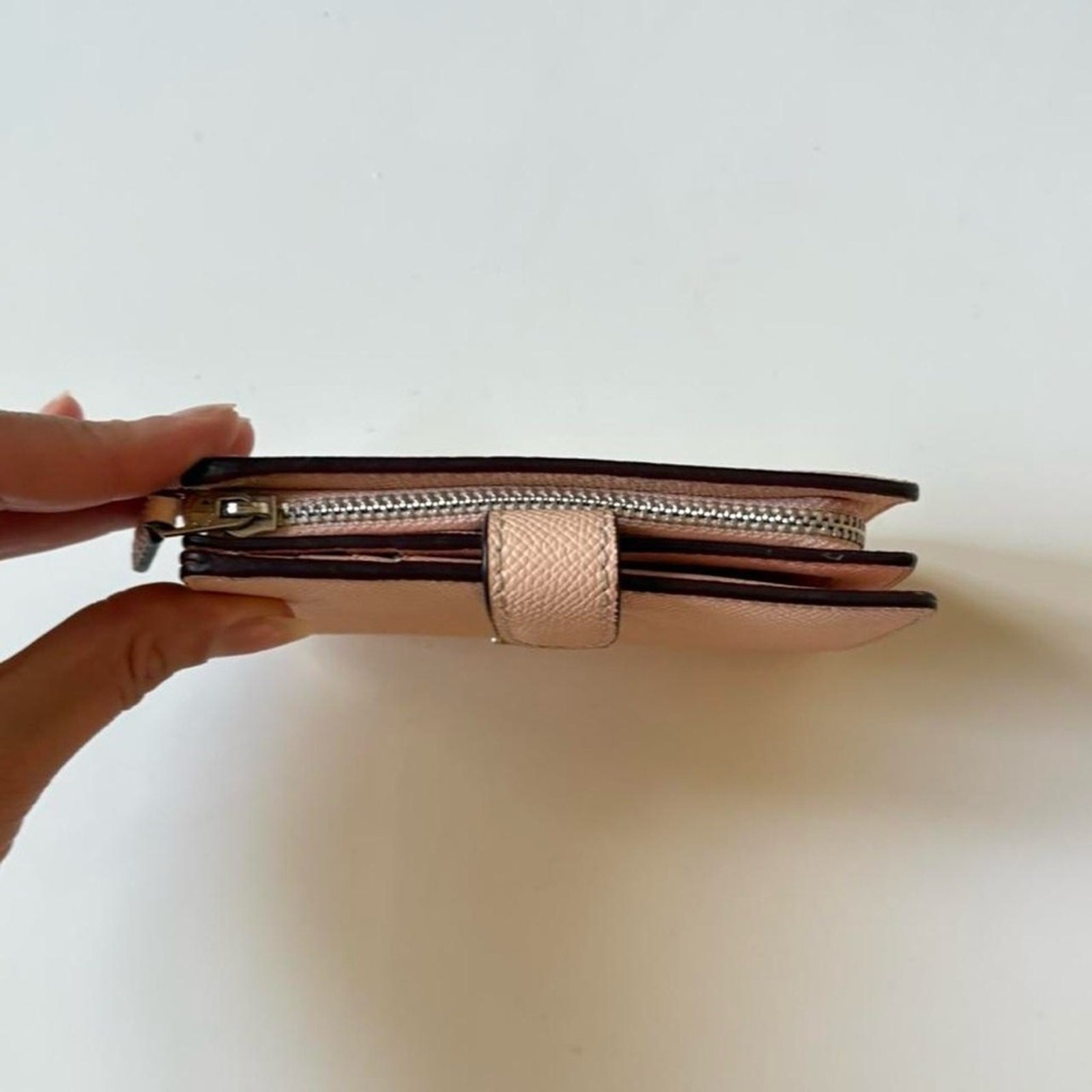 Coach Medium Corner Zip Wallet in light pink taupe crossgrain leather