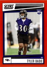 2022 Score Tyler Badie RC #342 Baltimore Ravens Rookie NFL Football Card. rookie card picture
