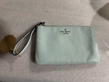 Kate Spade New York Light Blue Pebbled Zip Wristlet w/ Pockets Gold Hardware
