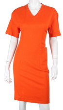 PRADA Neon Orange Stretch Twill V-Neck Short Sleeve Sheath Dress 38
