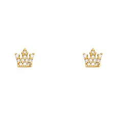 NEW 14K YELLOW GOLD CROWN STUD EARRINGS WITH SCREW BACK