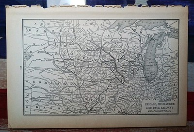~1895 Antique RAILROAD Route Map CHICAGO MILWAUKEE & ST PAUL RAILWAY All Lines