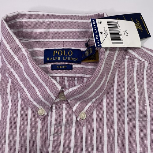 Polo Ralph Lauren Striped Button Shirt Men’s L NWT Pink Salmon Slim Fit - Picture 2 of 10