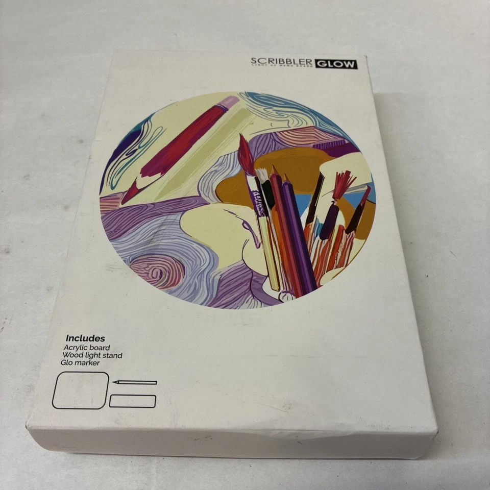 NEW Scribbler Glow Light Up Memo Board Acrylic Board, Wood Light Stand Marker - Image 2 of 2