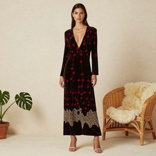 Phase eight Evening Retro Maxi Dress Multi Geometric Jersey Wrap V-Neck US 6