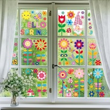 112 Pcs Spring Summer Flower Window Clings, Double Sided Colorful Floral