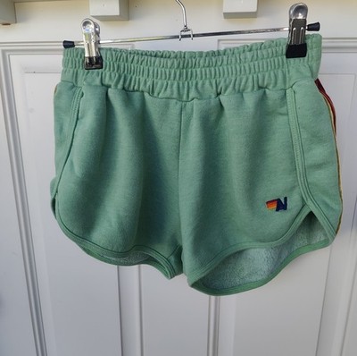Aviator Nation Size S Green Dolphin Shorts Rainbow Velvet Stripe Vintage LoungeR