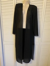 Vintage Womens Black Sheer Duster Kimono Floral Beaded Whimsigoth Fairy Grunge