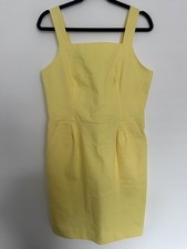 Oliver Bonas Structured Dress UK 12 Yellow Square Neck Pinafore Bodycon BNWT