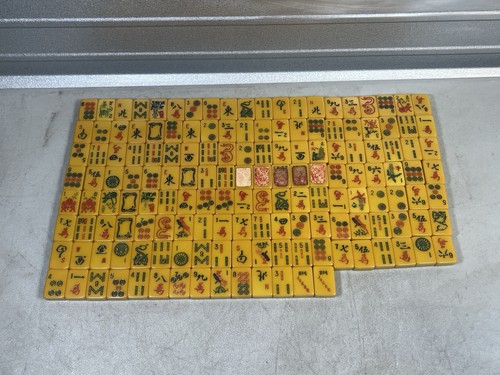 Vintage Mahjong Set 154 Butterscotch Tiles Bakelite 5 Swirl Racks Cardinal - Picture 5 of 17
