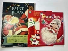 Lot Of 3 Vintage Christmas Coloring, Paint & Activity Books 1936, 1961 & 1974