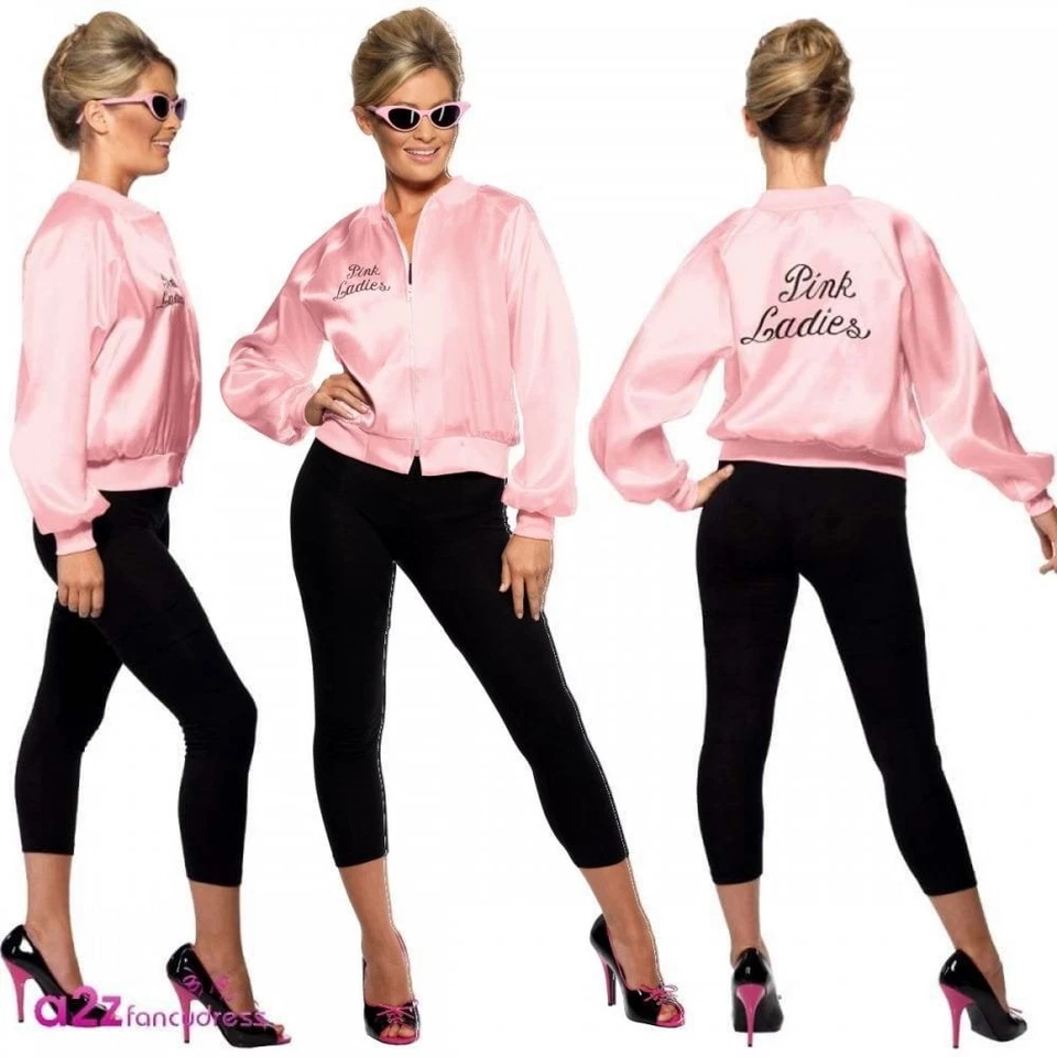 SMIFFYS Adult Official 50s Grease Pink Ladies Jacket Rizzo Frenchy Hen Party Fancy Dress