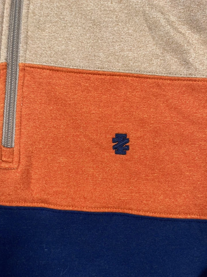 Suéter Izod Advantage Para Hombres Grande Tostado Naranja Azul Marino Cuarto Cremallera Elastizado Bloque de Color Foto 4 de 4