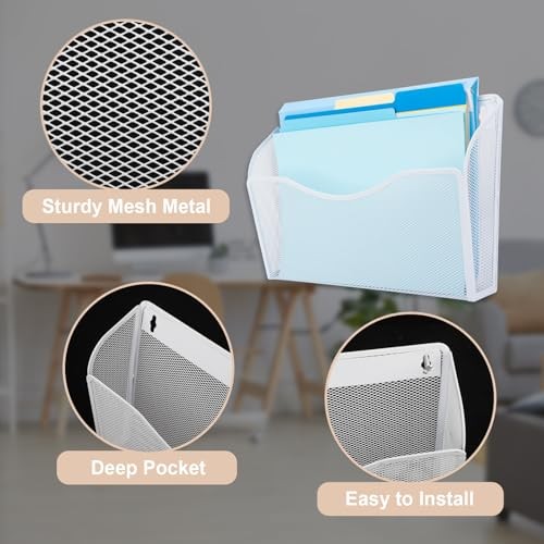 3 Single Pocket Mesh Hanging File Organizer, Vertical Wall 3 Pack White - Picture 3 of 8