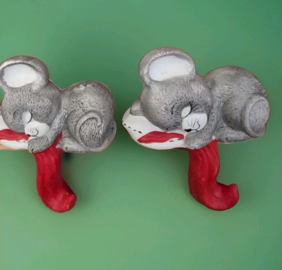 Christmas Stocking Hanger Holders 3 VTG House of Lloyd Porcelain Mice Ceramics - Image 3 of 4