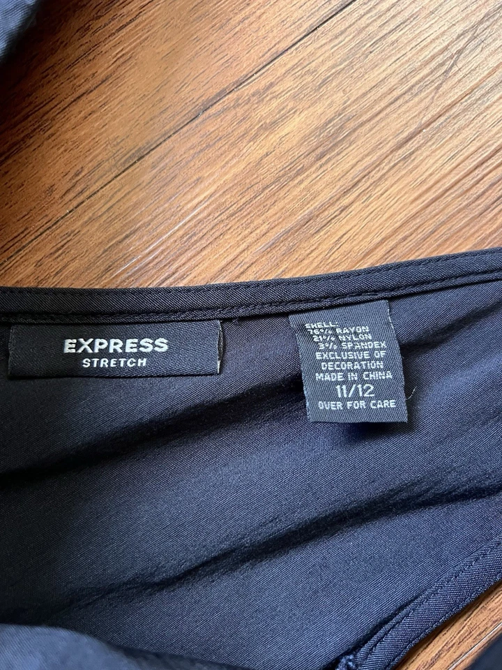 Vestido Express Vintage Y2K Años 90 11/12 Negro Bordado Cuello en V Sin Mangas Elástico Foto 4 de 4