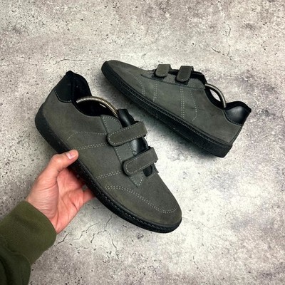 Vintage Suede Double Strap Gray/Black  Sneakers Made in Italy Size EU 42