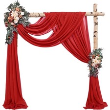 2 Panels 20FT Red Chiffon Wedding Arch Drapes Sheer Backdrop Curtain Decor