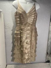 ADRIANNA PAPELL Shutter  Shimmer Tiered Chiffon Champagne Dress 10 Cocktail