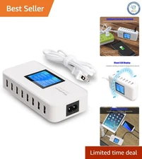 Portable 60W 8-Port USB Charging Station with Smart LCD & Safety Protection