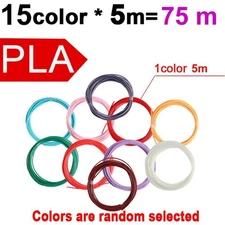 PLA 3D Filament 75m 1.75mm 15 Colors x 5m for 3D Pen and Creative Work