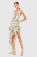 New MAC DUGGAL (49144) Blue Floral Print Asymmetrical Ruffle Hem Dress Size 6