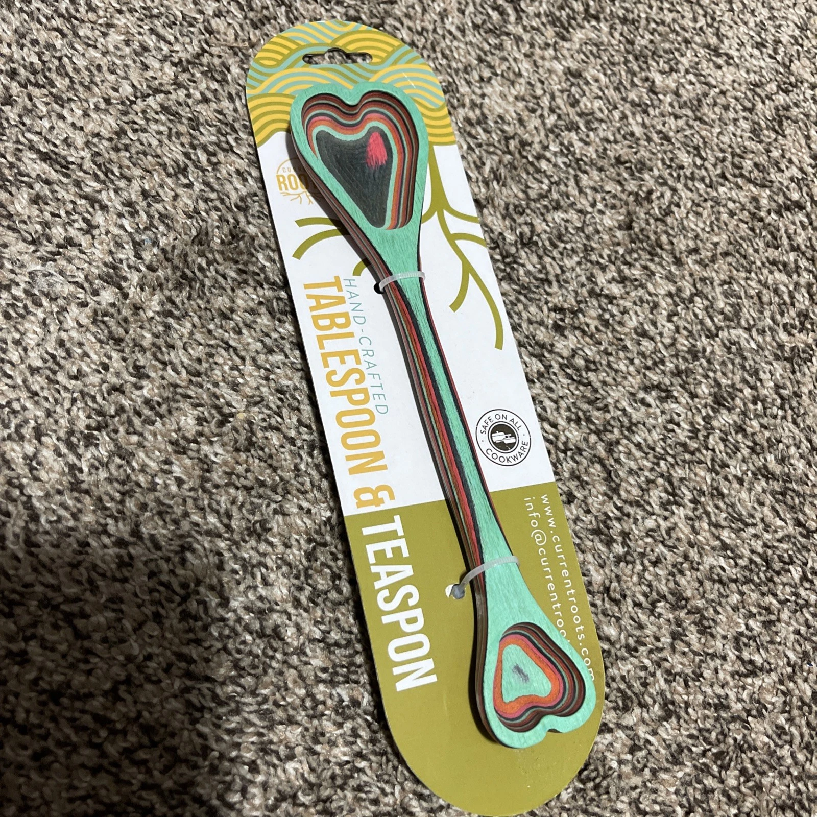 Current Roots 2 In 1 Wooden Measuring Spoon With Tablespoon & Teaspoon 9”