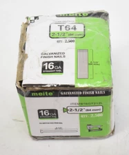 Meite Galvanized Finish Nails 16 Gauge T64 2-1/2" 2500 Pack 1GT212L Tools