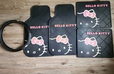 Hello Kitty Car Floor Mats 5pc Set Rubber Front Rear Steering Wheel Cover Used